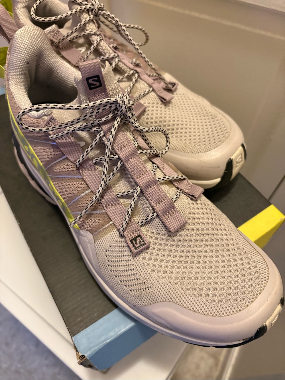 Salomon Women's Sneakers in Light Pink and Yellow Accent
